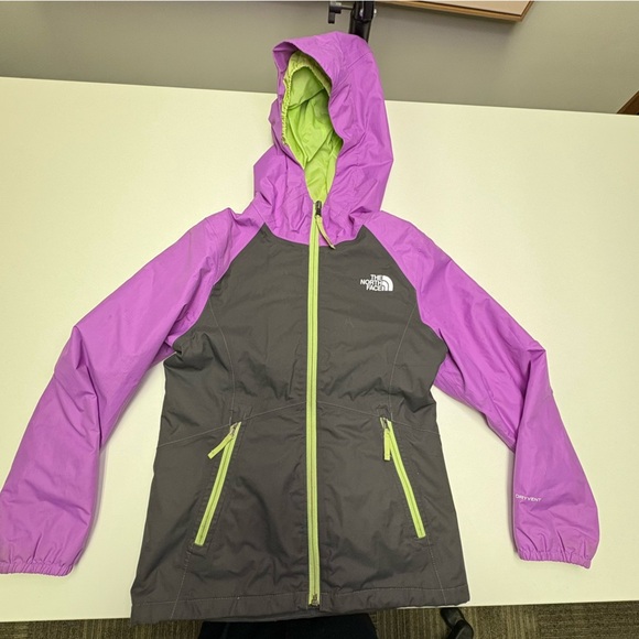 The North Face Girls Small 7-8 DryVent Hooded Windbreaker Jacket Purple Grey - Picture 1 of 7